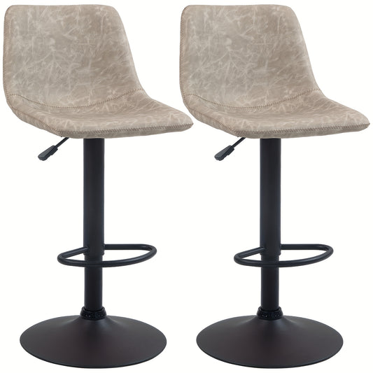 Barstoel – Barkruk – Bistrostoel – Keukenstoel – Barstoelen Set 2 Stuks – Verstelbaar Hoogte – Kunstleren Bekleding Beige – Draaibaar – Met Voetsteun