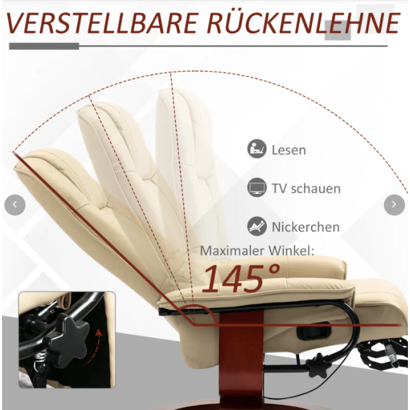 HOMCOM Relax chair TV chair with reclining function Fubrest 360 rotating bar TV chair with wooden legs for living room Artificial leather Cr..., Living Room Seating, Tv Watching Chair, Reclining Footrest Chair, Swivel Recline