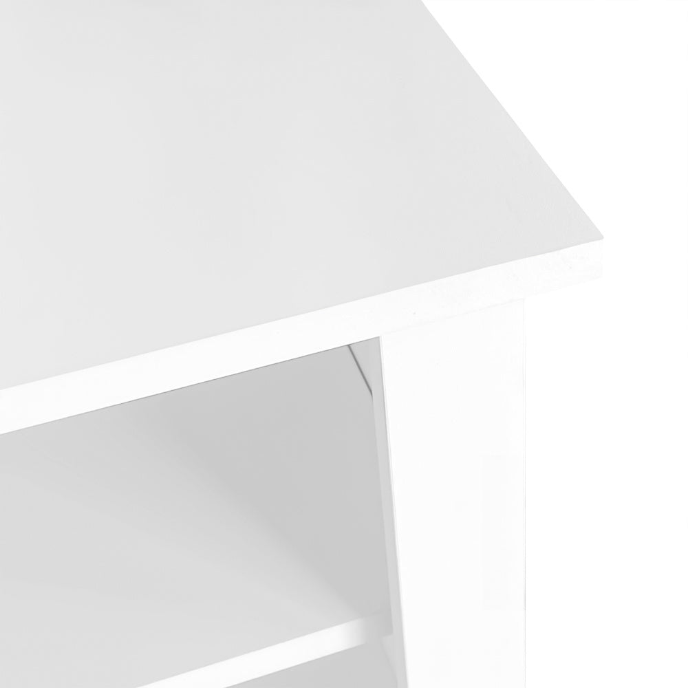Halbankje – Halmeubel – Schoenenbank – Opbergbankje – Gangbank – Multifunctionele Opbergruimte – 3 Haakjes – Wit – H190 x B120 x D40 cm