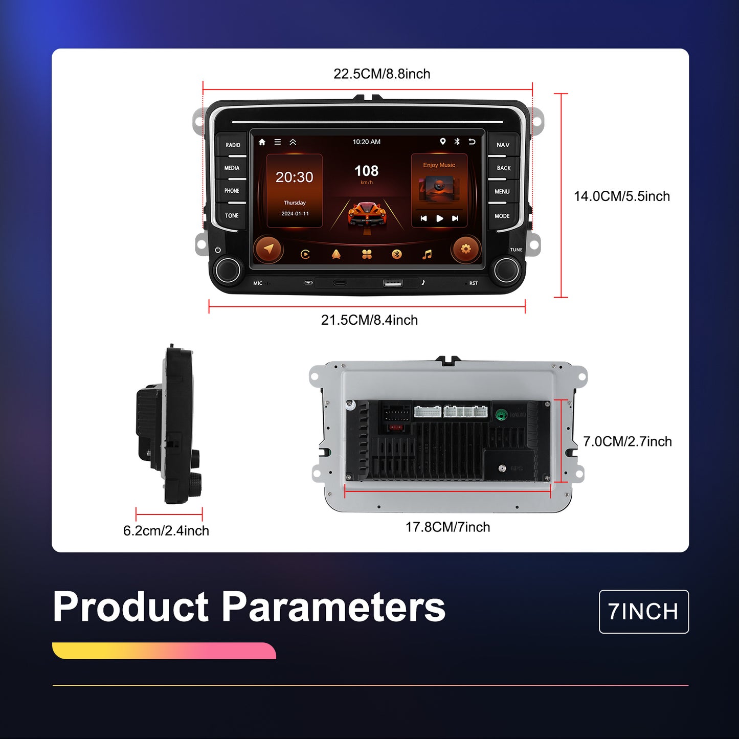 Android 13 Car Stereo – Autoradio – Multimedia Systeem – GPS Navigatie – Touchscreen Radio – Draadloze CarPlay & Android Auto – 7 Inch Scherm – 64GB ROM & 2GB RAM – Inclusief AHD Camera en Microfoon