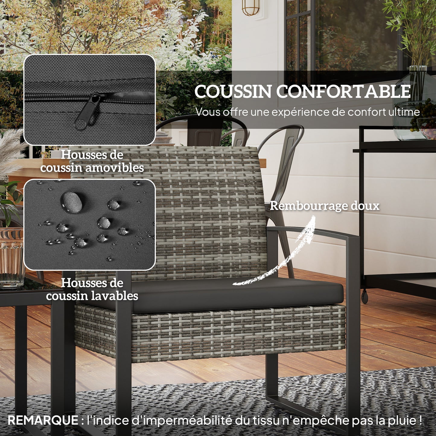 2-zits Loungeset – Tuinset – Balkonset – Loungeset Buiten – Loungeset Compact – Weerbestendig Gevlochten Resin – Koffietafel Met Gehard Glas – Lichtgrijs