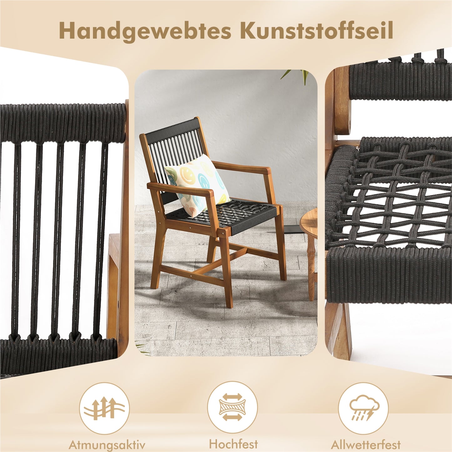 Tuinstoel – Balkonstoel – Terrasstoel – Eetkamerstoel – Bistrootafelstoel – Acaciahouten Frame – Belastbaar Tot 160 Kg
