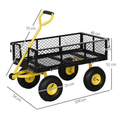 Tuinwagen – Transportwagen – Kar – Wagon – Aanhanger – Afneembare Zijden – 180° Draaibare Hendel – Stalen Frame 200 kg Draagkracht – Zwart/Geel