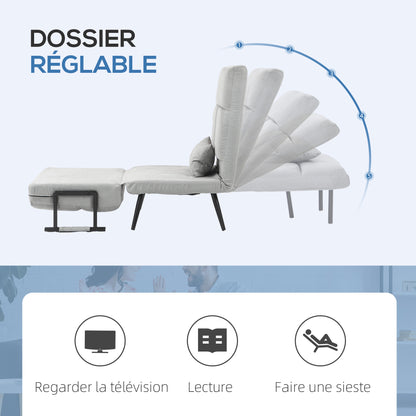 Bedbank – Slaapstoel – Slaapbank – Fauteuil – Logeerbed – Verstelbare Rugleuning 5-standen – Fluweelachtige Bekleding Grijs