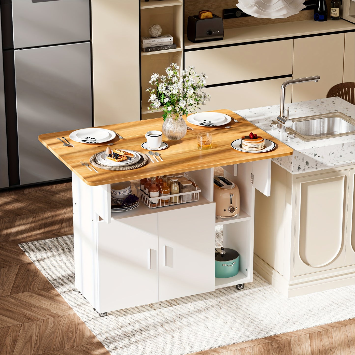 Inklapbare Eettafel – Vouwtafel – Opklapbare Tafel – Mobiele Werktafel – Klaptafel – Gele Variant – Uitbreidbaar Tafelblad – Wieltjes Met Remmen