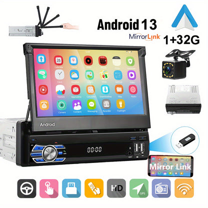 Android Autoradio – Auto Stereo – Multimedia Speler – Navigatiesysteem – 1 DIN Radio – 7 Inch Uitklapbaar Scherm – Draadloze CarPlay & Achteruitrijcamera