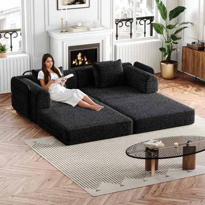 2-Zits Slaapbank – Slaapbank Met Chaise Lounge – Bedbank – Divan – Slaapbank Compact – Chenille Bekleding – Duurzaam Stevig Frame