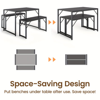 Tafelset 4 Personen – Eettafelset – Tuinset – Bistroset – Keukentafelset – Zwart – Stevig Stalen Frame – Waterbestendig & Ruimtebesparend Ontwerp