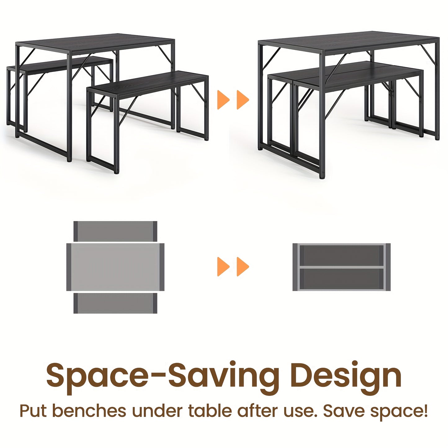 Vintage Tuinset – Tafel En Banken Set – Eettafel Set Voor 4 Personen – Balkonset – Bistroset – Compact Ontwerp – Stevig Stalen Frame – Waterafstotend Materiaal