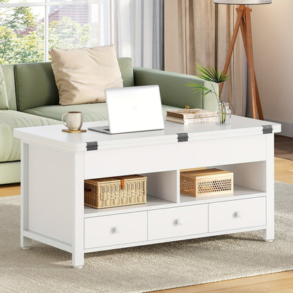 Salontafel – Verstelbare Tafel – Koffietafel – Woonkamertafel – Eettafel – Wit – Pneumatisch Hoogte Verstelbaar – Uitschuifbaar tot 100 × 100 cm