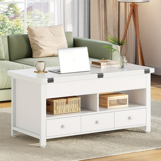 Salontafel – Verstelbare Tafel – Koffietafel – Woonkamertafel – Eettafel – Wit – Pneumatisch Hoogte Verstelbaar – Uitschuifbaar tot 100 × 100 cm