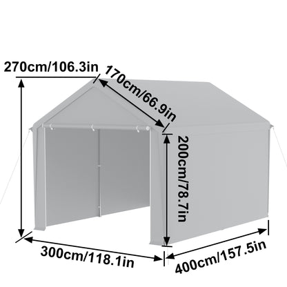 Carport Tent Garage – Auto Overkapping – Carport Schuur – Mobiele Garage – Opslag Tent – Afneembare Zijwanden – 3x6 Meter – Stalen Frame Grijs/Wit