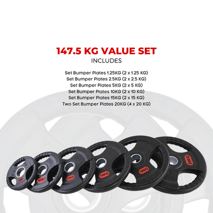 Weight Plate Value Set – Tri-Grip Rubber-Coated Cast Iron – 37.5KG, 107.5KG, 147.5KG, 290KG – 50mm Hole for Strength Training, Powerlifting, CrossFit & Home Gym