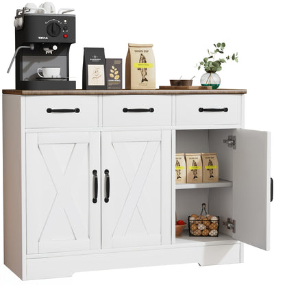 Dressoir – Sideboard – Opbergkast – Wandmeubel – Wit Zwart – 3 Laden en 3 Deuren – Verstelbare Planken – Anti-Kantelbeveiliging