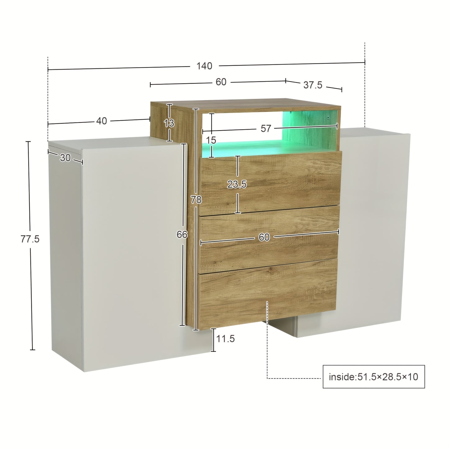Dressoir – Sideboard – Ladekast – Opbergkast – Kast – Modern Design – 140 cm Breed – Deels Glossy Afwerking