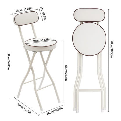 Barstoel – Barkruk – Barstoel Kruk – Barstoelen – Barkrukken – Inklapbaar – Gestoffeerde Zitting – Wit PU – Stalen Frame – Compact Opvouwbaar