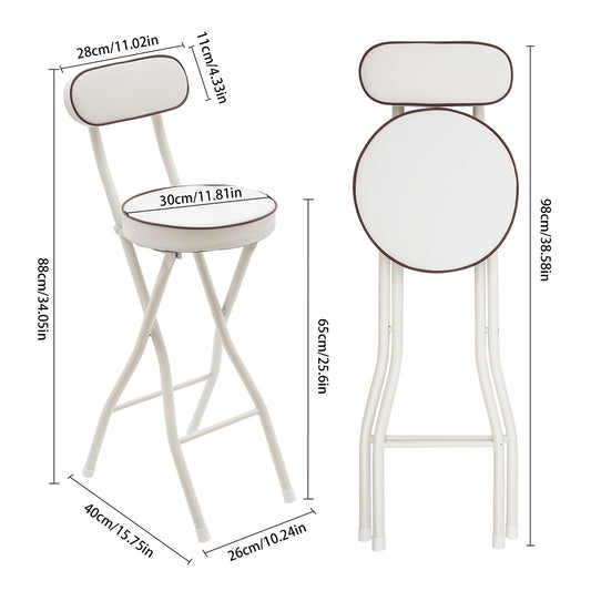 Barstoel – Barkruk – Barstoel Kruk – Barstoelen – Barkrukken – Inklapbaar – Gestoffeerde Zitting – Wit PU – Stalen Frame – Compact Opvouwbaar