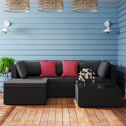 Tuinmeubelen – Loungeset – Balkonset – Zitgroep – Tuinset – PVC Rattan – 5-Delige Set – Inclusief Kussens