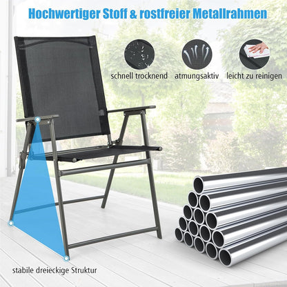 Tuinstoelen – Balkonstoelen – Terrasstoelen – Klapstoelen – Loungestoelen – Weerbestendig Stof – Maximaal 150 kg Draaggewicht – Set van 4 Zwarte Stoelen