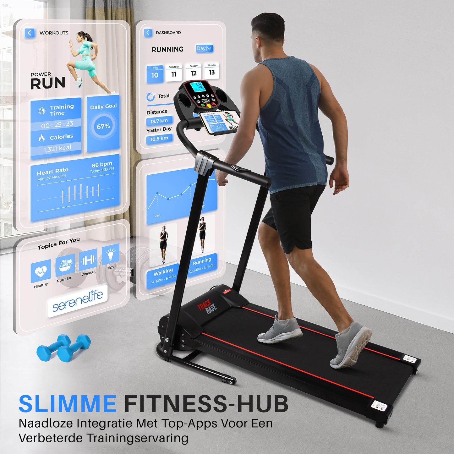 Loopband – Treadmill – Hardloopband – Wandelband – Fitnessapparaat – Inklapbaar Design – Aluminium Behuizing – LCD Display – Bluetooth Connectiviteit