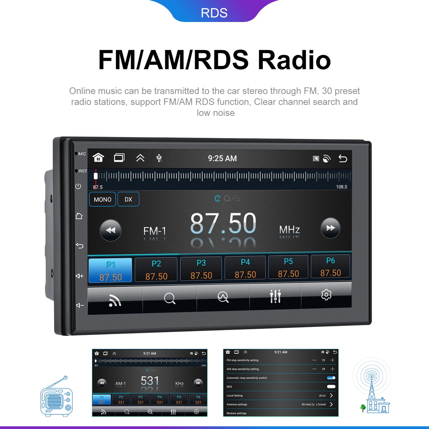 2 Din Autoradio – Multimedia Systeem – Navigatie Systeem – Touchscreen Radio – Auto Stereo – 7 Inch IPS Scherm – 6GB RAM & 128GB Opslag – Draadloze CarPlay & GPS Navigatie