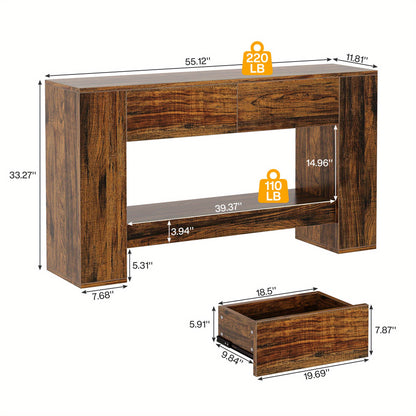 Extra Lange Haltafel – Halmeubel – Sofa Tafel – Sidetable – Wandtafel – 139,95 cm Lang – Verborgen Lades en Open Planken – Stevige MDF Houtlook – Eenvoudig Te Monteren