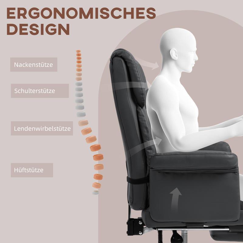 Ergonomische Bureaustoel – Kantoorstoel – Werkstoel – Gamestoel – Computestoel – Verstelbare Hoogte 48-56 cm – Inklapbare Rugleuning Met Voetensteun – Stevig Metalen Frame – 5 Zwenkwielen