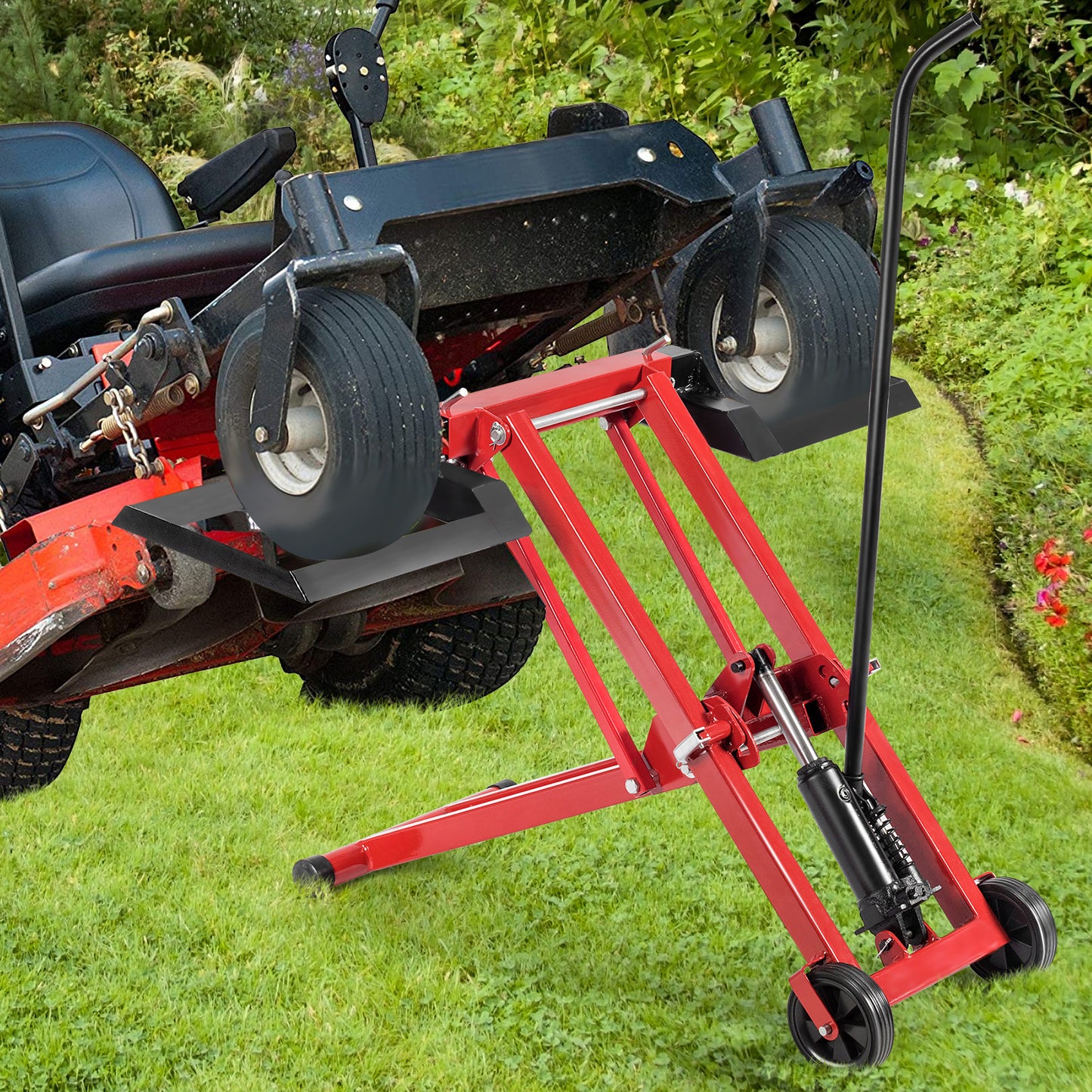 Zitmaaierlift – Maaiwagenlift – Zitmaaierhefbrug – Tuintrekkerlift – Onderhoudslift – Verstelbare Hoogte Tot 60 Cm – Stevige Metalen Constructie – Rood