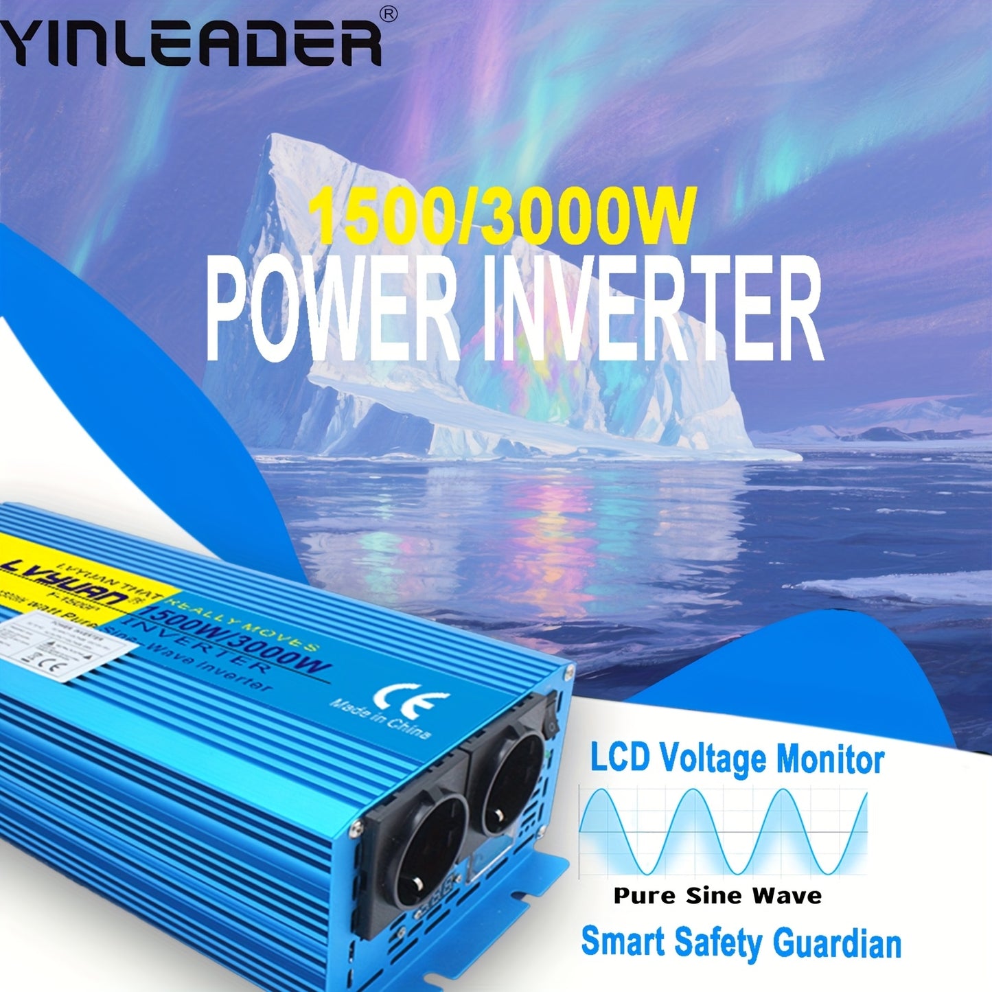 LVYUAN 1500W/3000W Pure Sine Wave Power Inverter 12V DC to 120V AC with 2 EU Sockets & Wireless Remote Control, LED Display, Overload Protection for Home Backup, RV, Solar, Camping, Boat, Emergency Power, Power Inverter for C