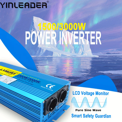 LVYUAN 1500W/3000W Pure Sine Wave Power Inverter 12V DC to 120V AC with 2 EU Sockets & Wireless Remote Control, LED Display, Overload Protection for Home Backup, RV, Solar, Camping, Boat, Emergency Power, Power Inverter for C
