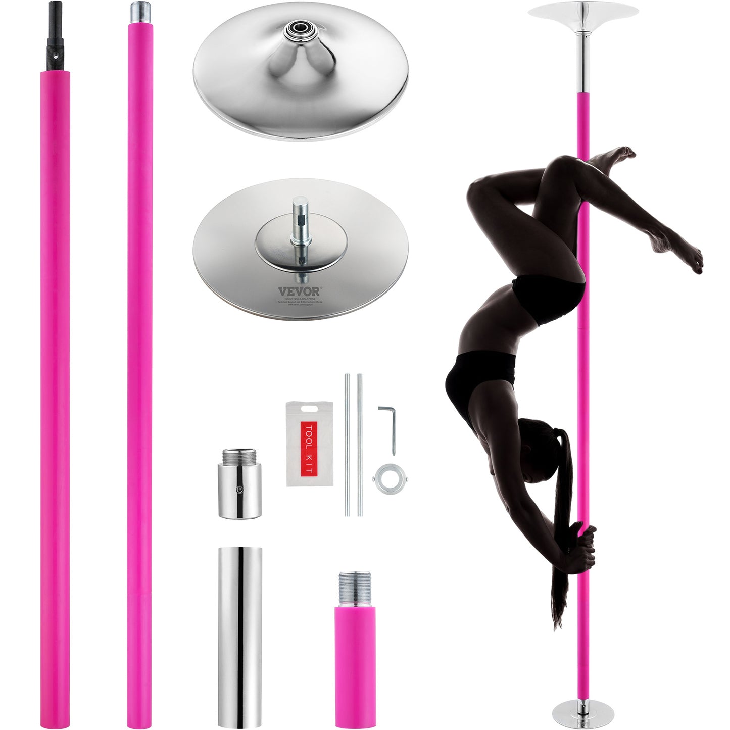 Danspaal – Dansstok – Pole Dance Paal – Fitnesspaal – Spinning Paal – Roestvrij Staal 40mm – Verstelbare Hoek 216-270cm