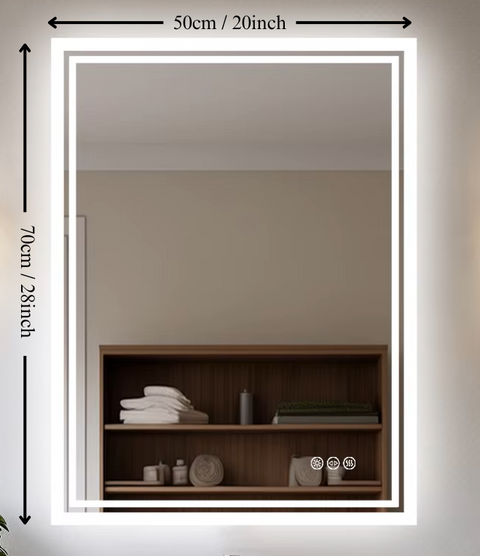 Badkamerspiegel - Badkamerspiegel met Verlichting - LED - Antifog Functie - 3 Kleurinstellingen - IP65 Waterdicht - Horizontaal/Verticaal - 50x70cm - Zilver