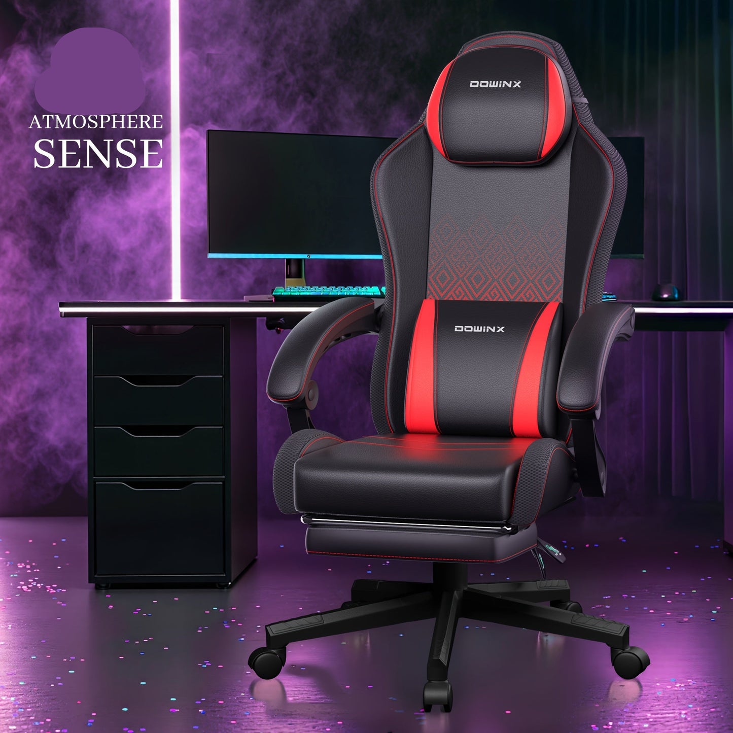 Gamingstoel – Gamestoel – Gaming Chair – Game Stoel – Bureaustoel – Ergonomisch Design – Verstelbare Hoogte & Voetensteun – Kunstleer & Metalen Frame – 360° Draaibaar – Max 136 kg – Rood