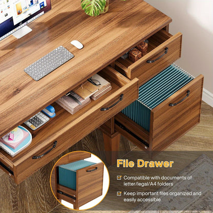 Bureau – Computertafel – Schrijftafel – Werktafel – Bureaus – 119,4 cm – MDF Engineered Wood – 3 Lades – Verstelbare Voetjes – Farmhouse Stijl – Compact en Stabiel