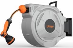 Intrekbare tuinslanghaspel 30 m + 2 m, wandgemonteerde slanghaspel,Heavy Duty slanghaspel met 10 patroonslangsproeiers, automatisch vergrendelen en automatisch terugspoelen, vergrendeling op elke