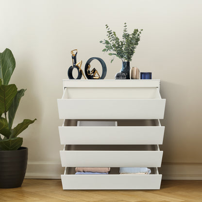Opbergkast – Ladekast – Kledingkast – Opbergmeubel – Kast met Laden – Modern Wit – 4 Lades – Duurzaam Houtfineer – Ruimtebesparend Verticaal Design