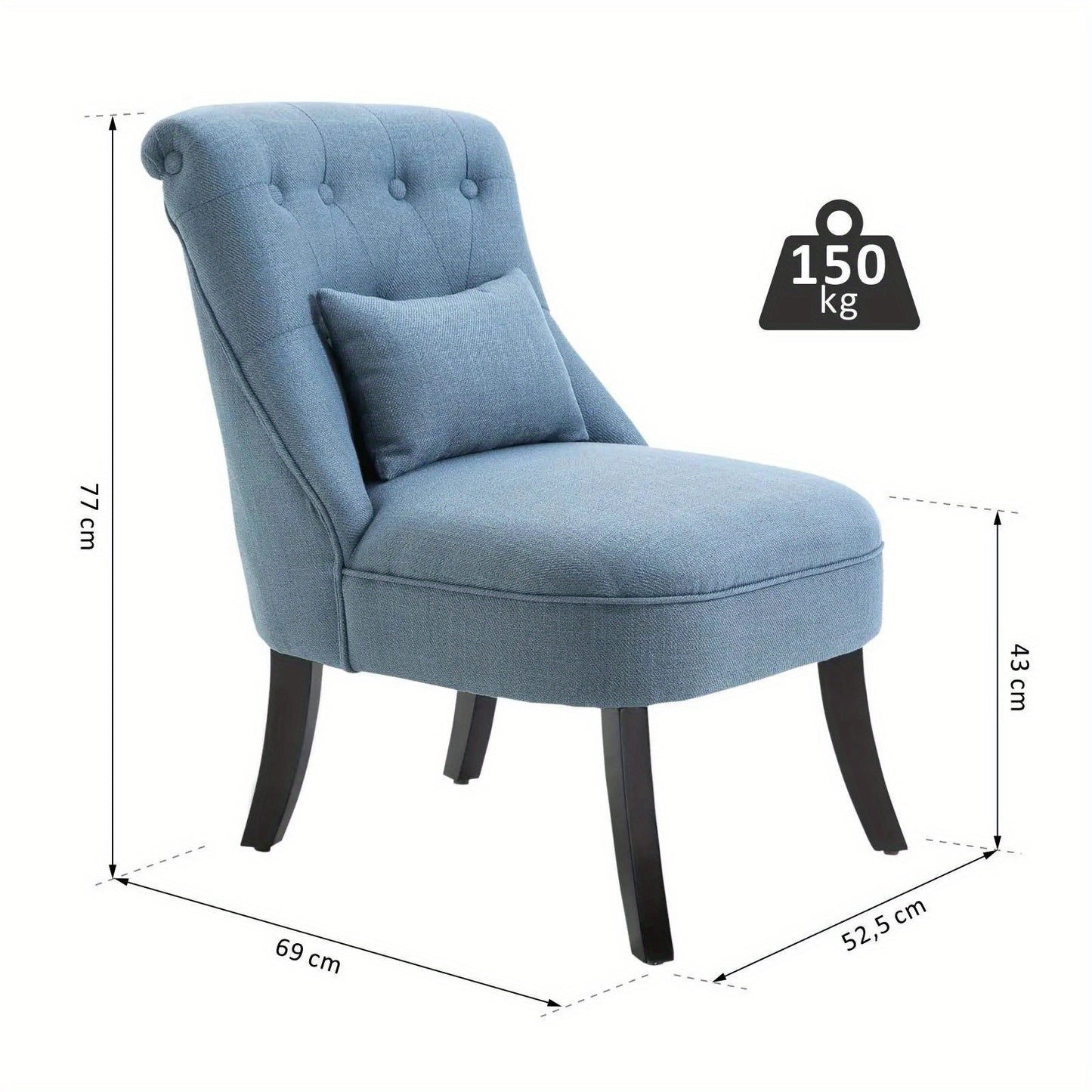 Fauteuil – Loungefauteuil – Zetel – Relaxstoel – Leunstoel – Blauw Linnen – Comfortabel Met Rugkussen – Compact 52,5x69x77 cm