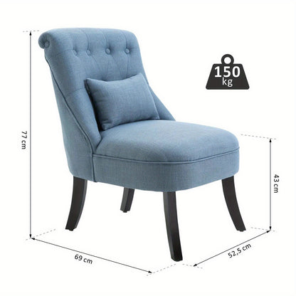 Fauteuil – Loungefauteuil – Zetel – Relaxstoel – Leunstoel – Blauw Linnen – Comfortabel Met Rugkussen – Compact 52,5x69x77 cm