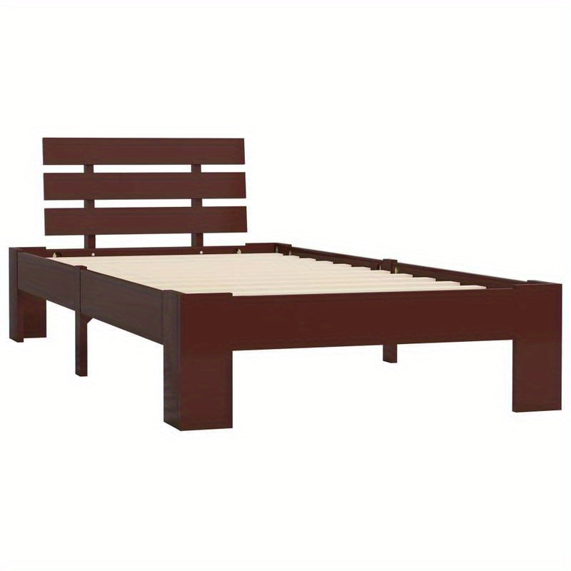 Bedframe Massief Houten Bed Eenpersoonsbed Slapen Bed Stevig – Donkerbruin Europees Design – 100x200 cm – Eenvoudige Montage – Massief Dennenhout