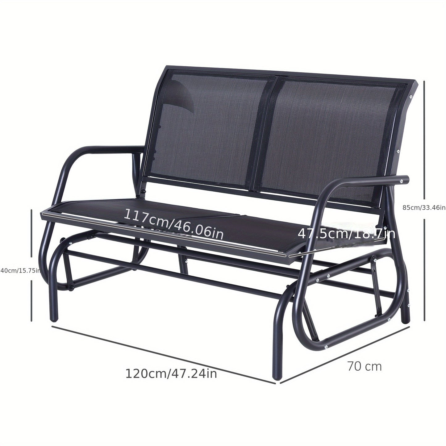 Tuinstoel – Tuinbank – Schommelstoel – Buitenbank – Outdoor Meubel – 2 Persoons – Stalen Frame – Zwart
