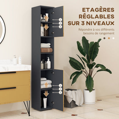 Colomnkast Badkamer – Opslagkast – Badkamerkast – Toiletkast – Badkamermeubel – Verstelbare Planken – Donkergrijs Eikenhout – 30 x 30 x 183 cm