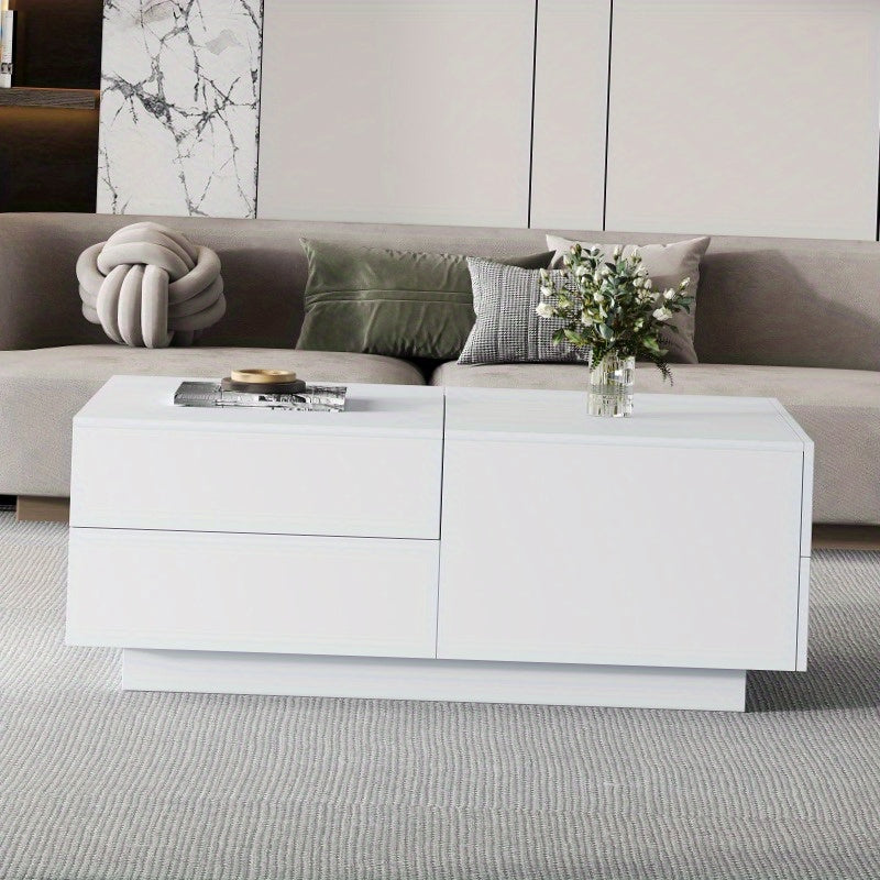 Salontafel – Koffietafel – Tafel – Woonkamertafel – Lounge tafel – Schuifblad – 4 Lades – Modern Wit – Compact 90x55x45 cm