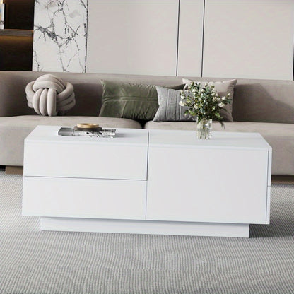 Salontafel – Koffietafel – Tafel – Woonkamertafel – Lounge tafel – Schuifblad – 4 Lades – Modern Wit – Compact 90x55x45 cm