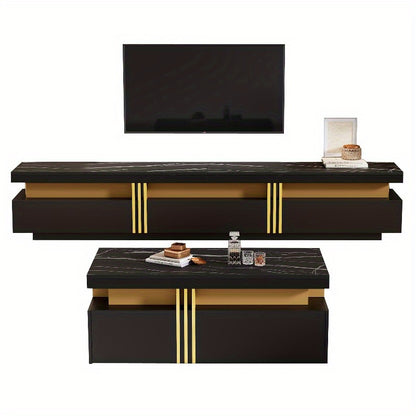 TV Wandmeubel Zwart Metaal – Mediameubel – Tv Meubel – Opbergkast – Salontafel Combinatie – Gouden Accent Poten – Duurzaam Metalen Frame – Gemakkelijk Montage