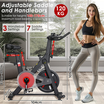 Magnetische Hometrainer – Fitnessfiets – Indoor Bike – Crosstrainer – Trainingsfiets – Stille Werking – 10 Weerstandslevels – Verstelbaar Zadel – Max. 150 kg – Rood