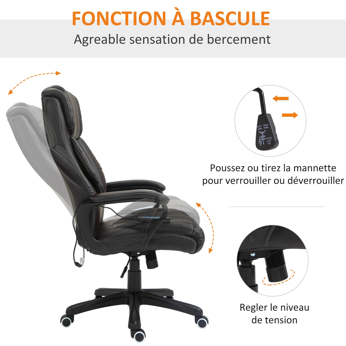 Ergonomische Bureaustoel – Kantoorstoel – Bureaustoel Met Massage – Werkstoel – Comfortabele Stoel – Verstelbare Hoogte – Verstelbare Rugleuning – Stevig Metalen Frame – Gewatteerde Zitting
