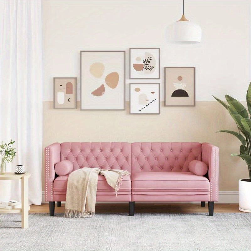 2-zits bank – 2-zitsbank – loveseat – zitbank – tweezits sofa – Chesterfield design – roze velvet stof – vlekbestendig en hypoallergeen – makkelijk schoon te maken