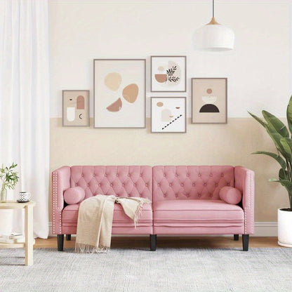 2-zits bank – 2-zitsbank – loveseat – zitbank – tweezits sofa – Chesterfield design – roze velvet stof – vlekbestendig en hypoallergeen – makkelijk schoon te maken