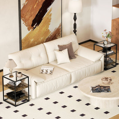 Bijzettafel – Bijzettafeltje – Nachtkastje – Salontafel – Zijtafel – 2-delige Set – Metalen Frame en Glazen Blad – 3 Hoogtes – Rustiek Bruin