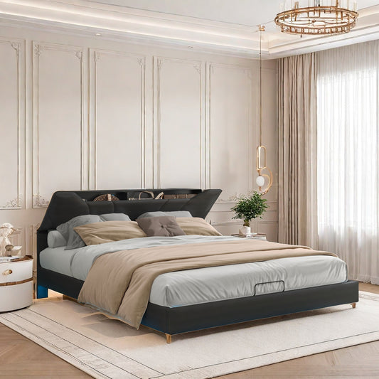Led Bed – Tweepersoonsbed – Bed – Eenpersoonsbed – Slaapkamer Meubel – 160x200 cm – Ingebouwde LED-verlichting – USB-poorten